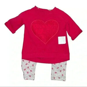 Old Navy Girls 2 piece outfit!!Pink Lace Heart top and Pink and Grey pants!